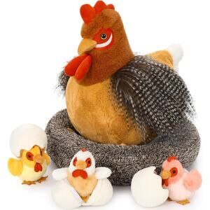 8 Pcs Chicken Stuffed Animal, Stuffed Hen w/ Baby Chicks and Nest New